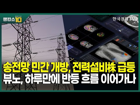 송전망 민간 개방, 전력설비株 급등 뷰노, 하루만에 반등 흐름 이어가나 / 전태진 와우넷파트너, 이광무 와우넷파트너 / <strong>랭킹쇼</strong> 종목TOP10 / 성공투자 오후증시 / 한국경제TV