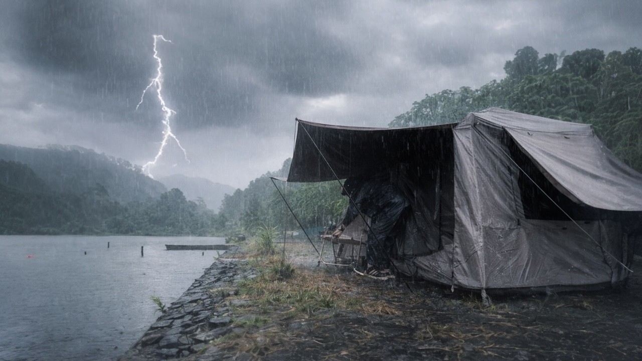 NEW LUXURY TENT IMMEDIATELY HIT BY DOWNPOUR AND LIGHTING STORM⚡CAMPING IN HEAVY RAIN BY THE LAKE