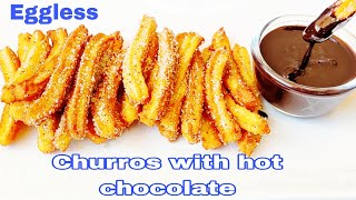 Churros with hot chocolate\/How to make Perfect Churros\/Churros easy recipe\/Eggless Churros\/Churros