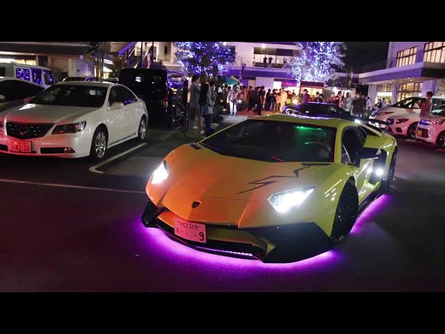 爆音加速!!】諸星一家のド派手な電飾ランボルギーニ集団のイベント搬出