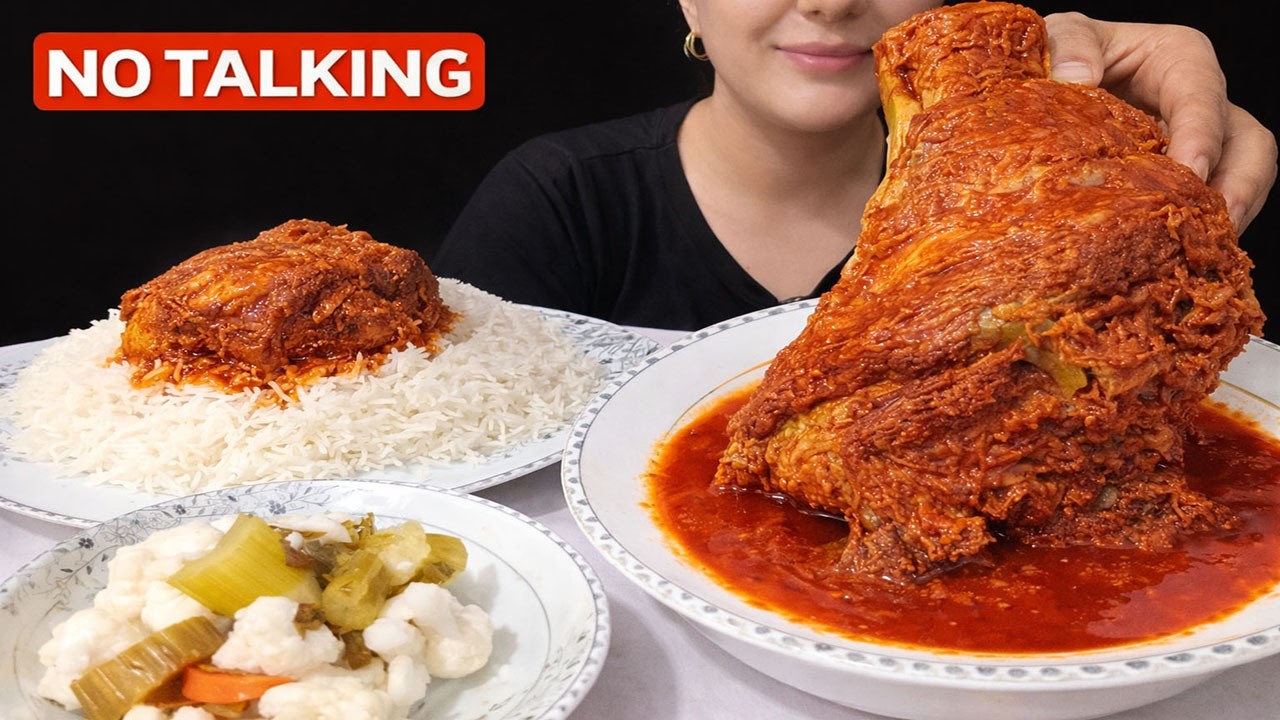 ASMR Eating Juicy Lamb Meat, White Rice & pickled vegetables| No Talking | Mouth Sounds