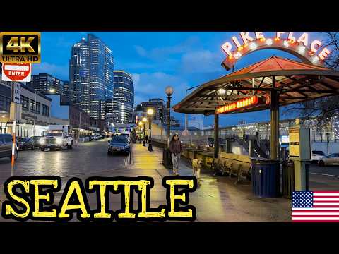[4K] 🇺🇸🚶Downtown Seattle at Night | Silent Walk from Pike Market to Fairview Avenue 🇺🇸✨@MrBeeTours