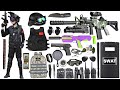 Unpacked special police weapon toy set, M1911 toy pistol, M416, bomb dagger, combat helmet
