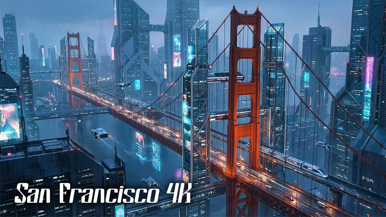 San Francisco Future City 4K | 2 Hour Sci-Fi Ambient Music for Relax, Study & Sleep
