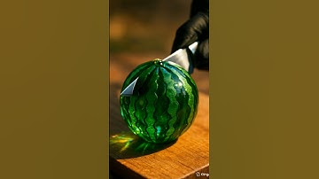 Ultra close-up ASMR of a sharp knife slowlyslicing into a fresh, textured (Fruit name)capture