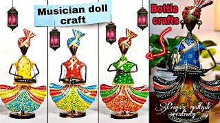 bottle cap crafts/bottle crafts/bottle showpiece/craft diy with paper/diy showpiece/green bottle art