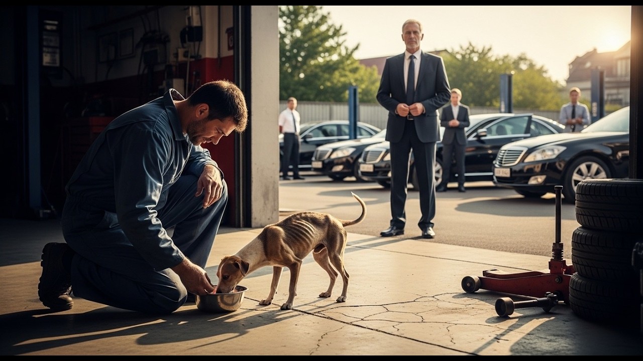 Un tată singur mecanic hrănea zilnic un câine — Într-o zi au sosit 7 limuzine misterioase luxurii!!!