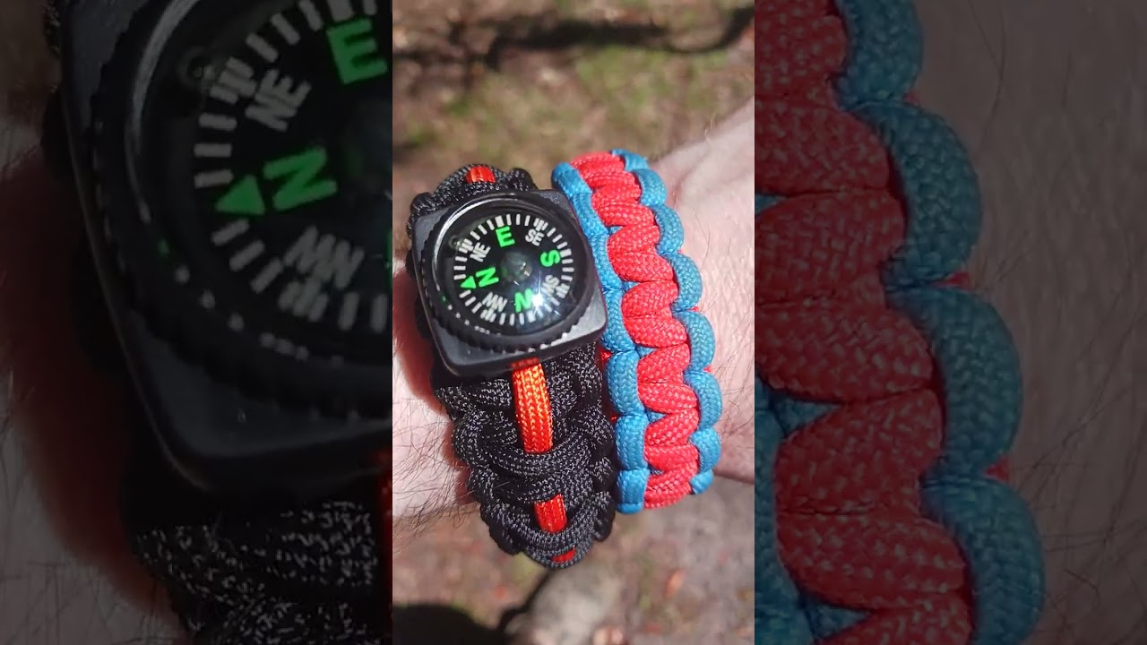 Testing the button compass on the marbles brushy mountain survivalist set paracord bracelet