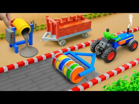 DIY Mini Tractor, Concrete Mixer & Road Roller Build Strong Concrete Road | Amazing Science Project