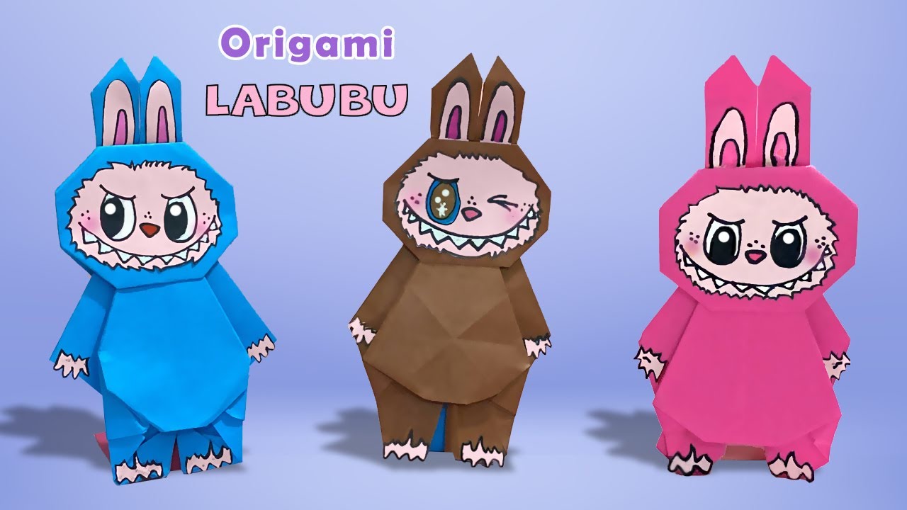 DIY Origami Labubu Doll – Cute Paper Craft for Bag Charm, Bookmark & Desk Decor! 🇺🇸🇨🇦🇪🇺