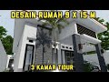 Salah satu desain rumah 9x15 terkeren 3 kamar tidur. rumah diperkampungan.