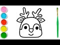 How to draw Raindeer for christmas | Raindeer drawing and Coloring for kids