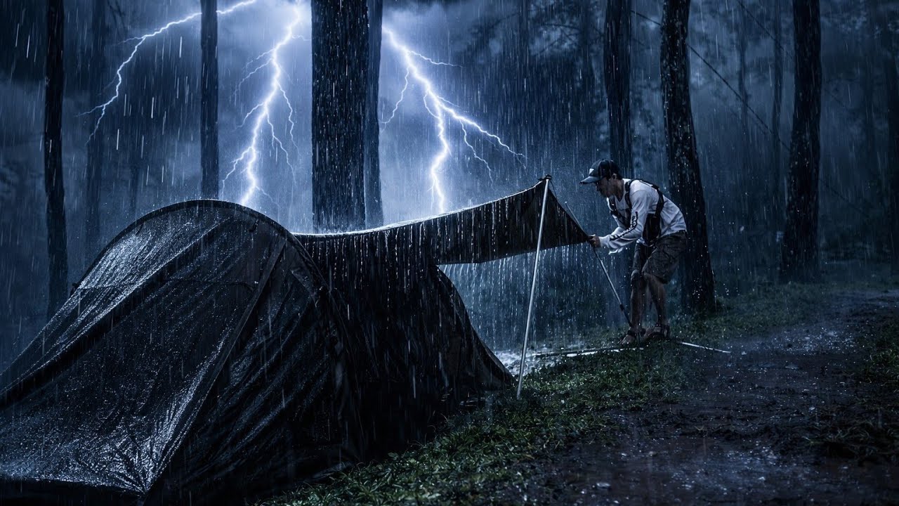 A VIOLENT DOWNPOUR‼️SOLO CAMPING IN HEAVY RAIN  AND THUNDER - RELAXING RAIN SOUND, ASMR