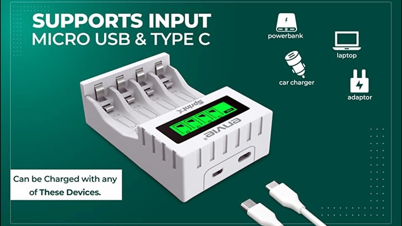Envie battery charger Envie Sprint X with Type C charging for AA and