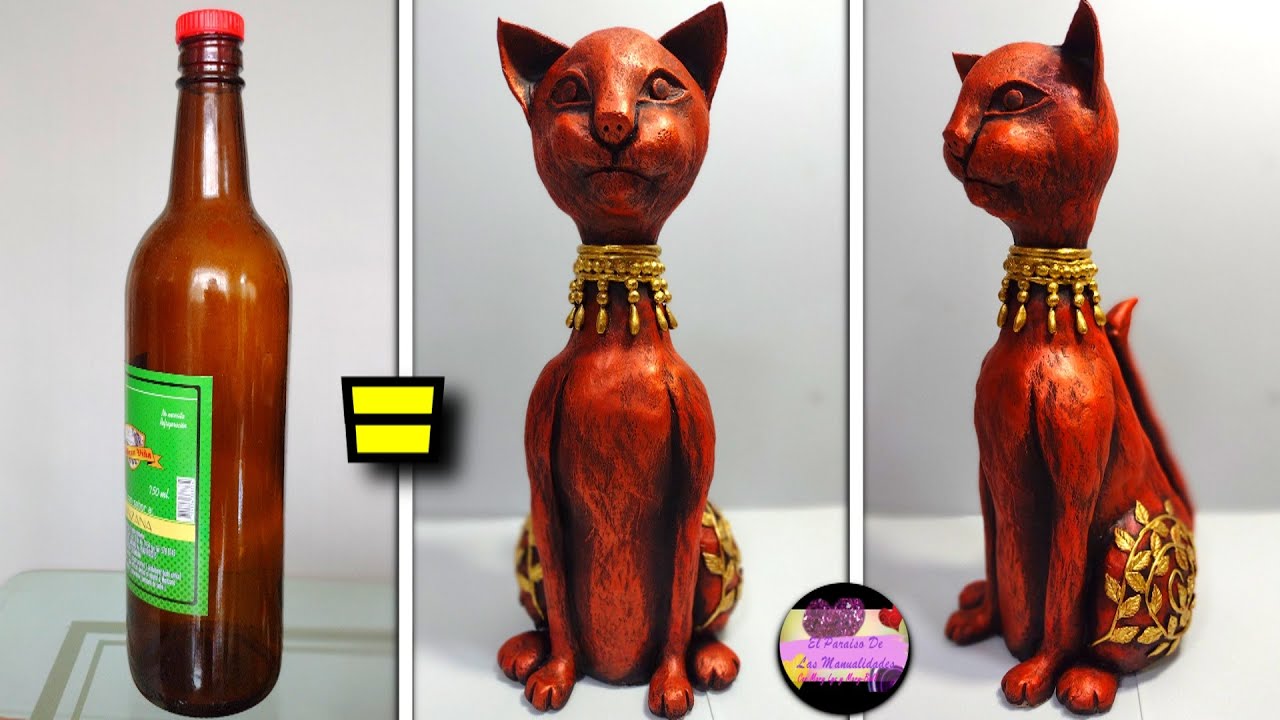 Tan solo con una botella lograras una gran escultura de gato egipcio | Galería de Creatividad