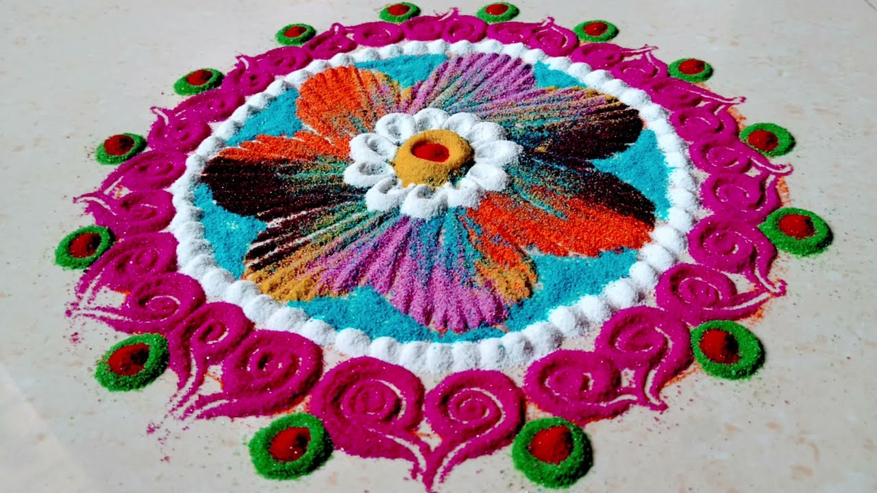 3 मिनीटात काढा छोटीशी विविध रंग🎨वापरून मन प्रसन्न होणारी सुंदर रांगोळी l Colourful Small Rangoli l