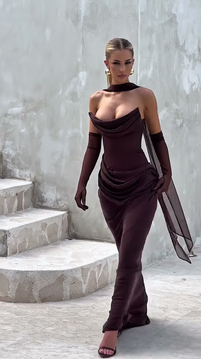 The Perfect🥀 Our LIORA Strapless Maxi Dress in Plum Brown🤎 #fashion #model #style #outfit #shorts