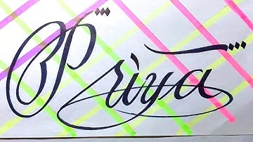 Priya Name Signature Calligraphy Status | How to Cursive write with cut Marker #priya @priya