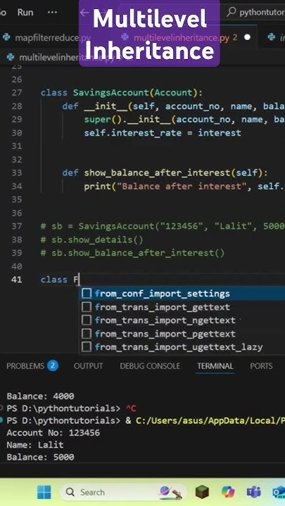 Multilevel Inheritance in Python in 60 seconds #pythontutorial # ...