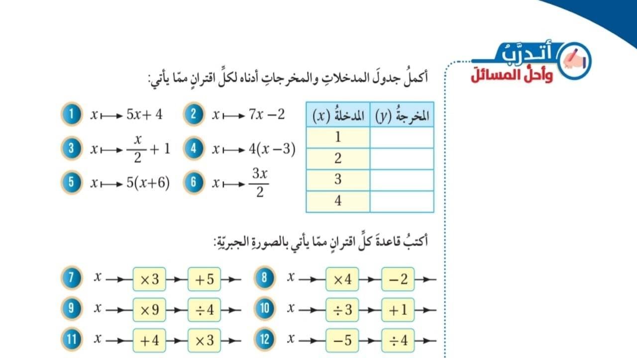 (46) حل اسئلة الدرس الرابع: الاقترانات (كتاب الطالب)#الصف السابع#الفصل الاول#المنهاج الجديد