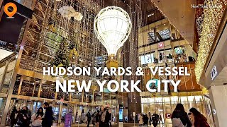 Christmas Lights at Hudson Yards and Vessel - New York City [4K]