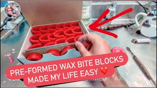 Making bite block using preformed wax rims طريقة عمل العضة الشمعية الجاهزة #WAXBAE #BITEBLOCK