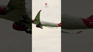 Airbus A350-1000 powerful takeoff from wet runway