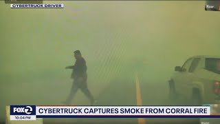 Cybertruck captures smoke from Corral Fire Tesla In Tracy Ca