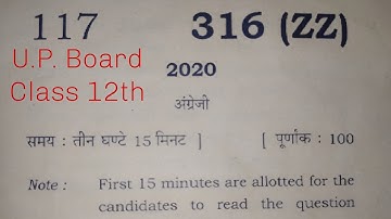 U.P. Board 2020 Class XII English316( ZZ) Solved Paper by RAMESH SIR