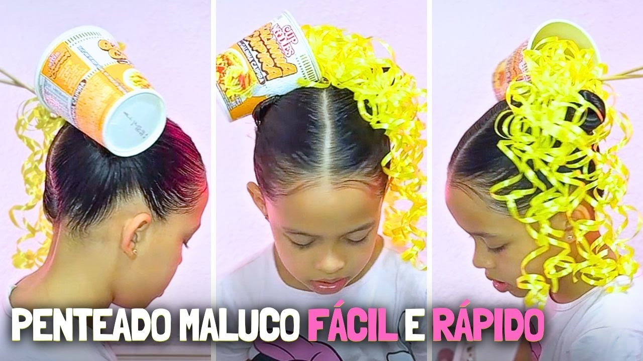 penteado maluco de macarrão 🤪 como fazer um cabelo maluco fácil de cup noodles