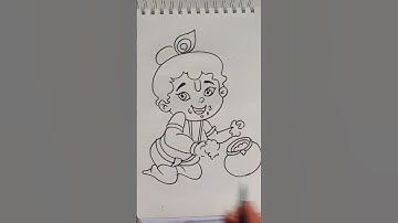 Quick simple and easy drawing of little Krishna eating makhan/ janmashtami/ Gokulashtami special