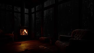 🌧️ Rainy Night in the Cabin With Crackling Fireplace Out Cold Storm Forest For Rest And Sleep
