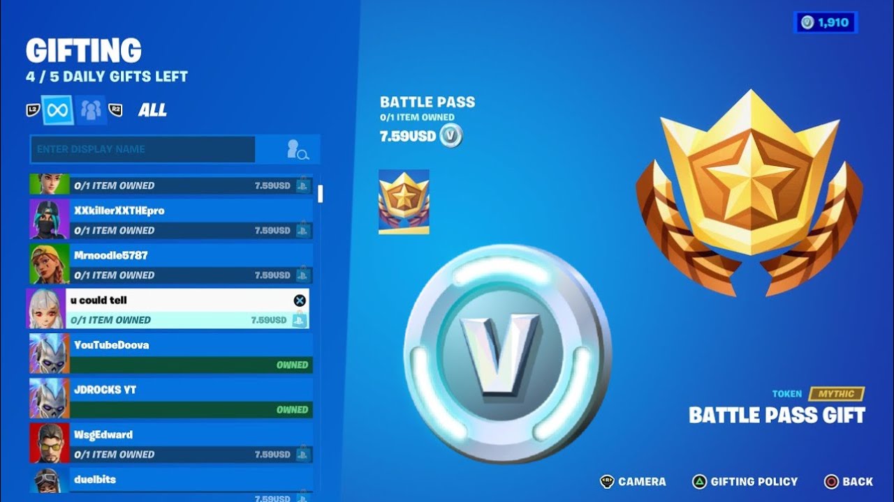 HOW TO GIFT CHAPTER 4 BATTLE PASS WITH VBUCKS IN FORTNITE! YouTube