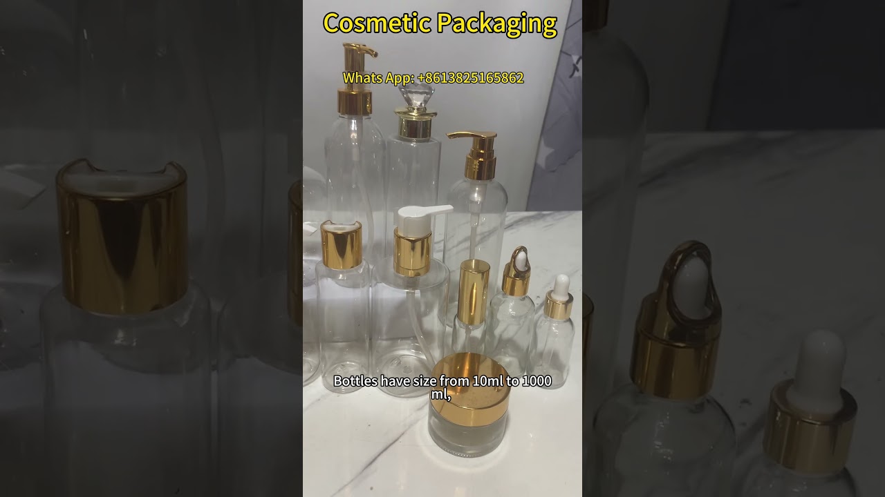 Empty cosmetics plastic bottles & skincare pots. 