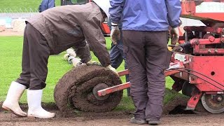 サッカー場お色直し　札幌ドームで天然芝入れ替え （2018/05/14）北海道新聞