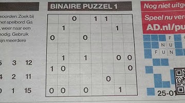 (#2221) Monday. Binary01 Sudoku puzzle. Bonus Extra edition. 01-25-2021 Extra part 3 of 4