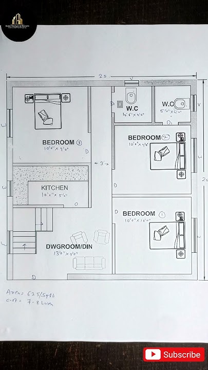 25x25-small-house-plan-iicost-7-lakhs-25x25-ghar-ka-naksha-ii-3bhk