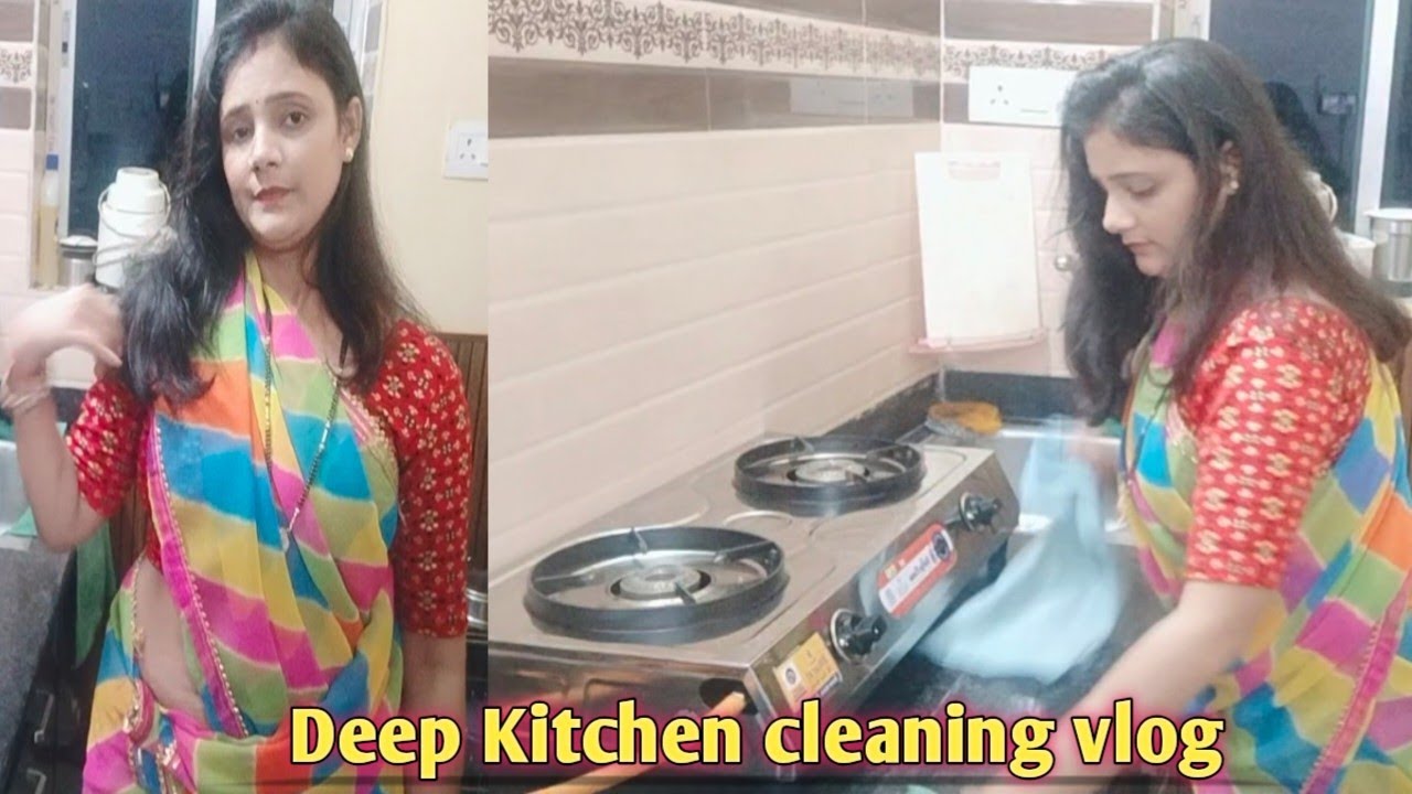 💞Saree Vlog💞 Deep kitchen Cleaning and Dish Wash vlog 
