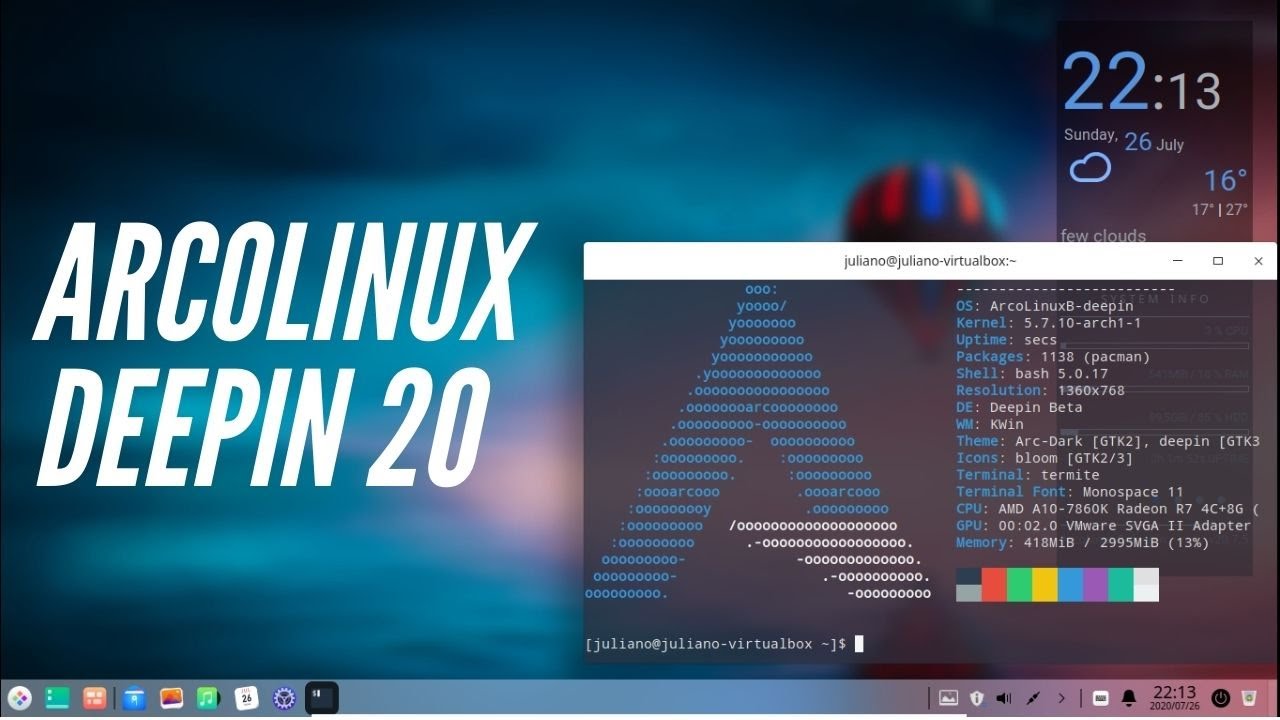ArcoLinux com Deepin 20 distro completa - YouTube