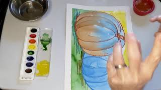 Expressive Pumpkins Composition: watercolor washes into the negative space #2 (finished!)