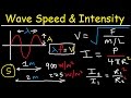 Wave Speed on a String - Tension Force, Intensity, Power, Amplitude, Frequency - Inverse Square Law