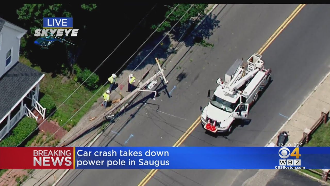 Car Crash Takes Down Power Pole In Saugus - YouTube