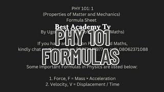 PHY 101 FORMULAS