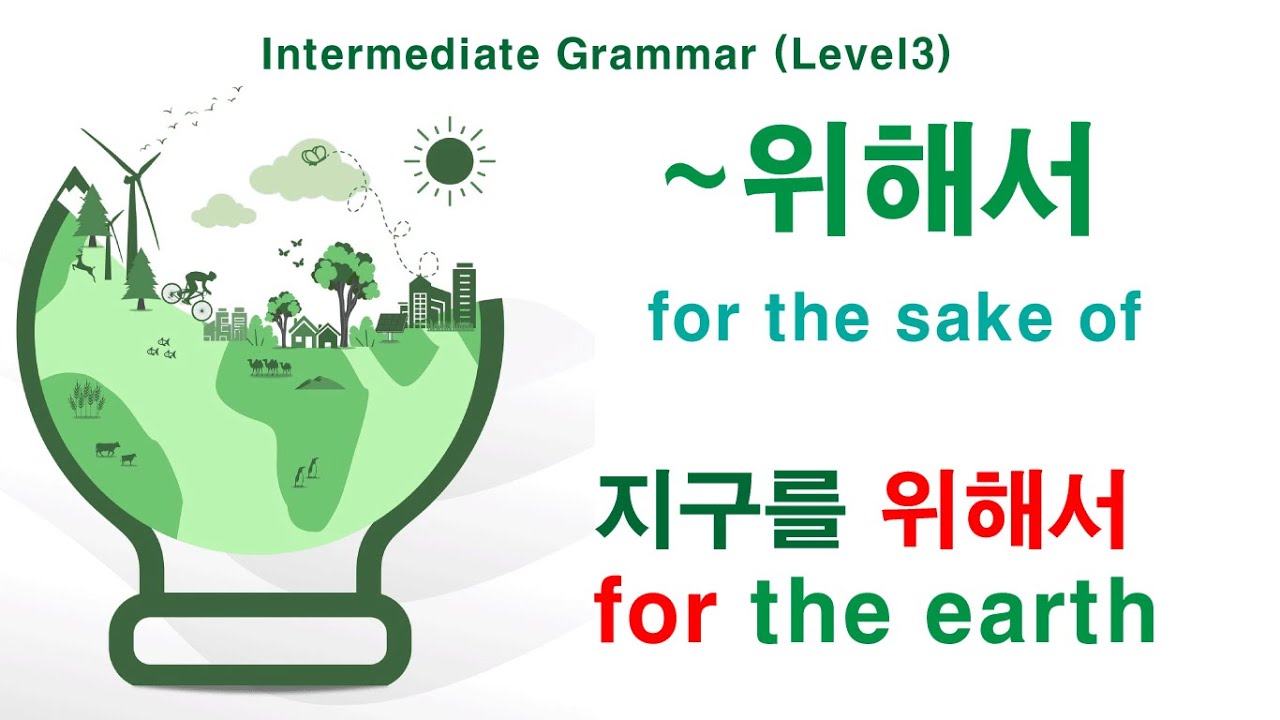 Korean Grammar Intermediate-level (107): 위해서. For the sake of.  가족을 위해서, 지구를 위해서, 먹기 위해서, 건강해지기 위해서