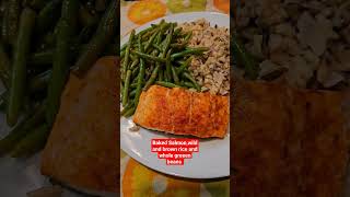 Baked Salmon,wild and brown rice and whole greeen beans health christmas healthandfitness