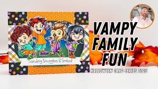 Fun Halloween Card with Vampy Family Stamps! | Copic Coloring | Pattern Paper Mixing