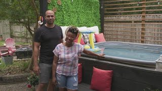 Two Steps Home HGTV Couple Gives Backyard Tour With Vertical Garden, Cozy Pool + Outdoor Movie Ar…