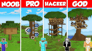 HOUSE INSIDE TREE BASE BUILD CHALLENGE - Minecraft Battle: NOOB vs PRO vs HACKER vs GOD / Animation
