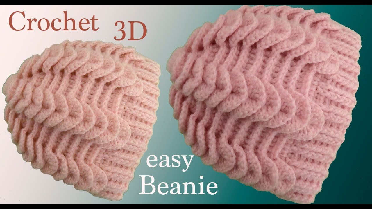 Gorro a Crochet punto trenzas 3D y punto elástico horizontal en relieves tejido tallermanualperu