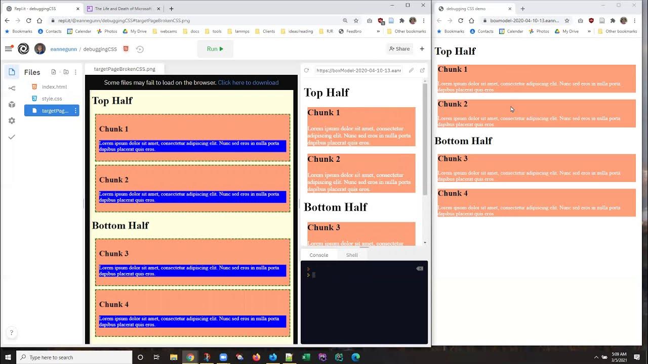 Debugging CSS syntax errors with repl.it's help - YouTube